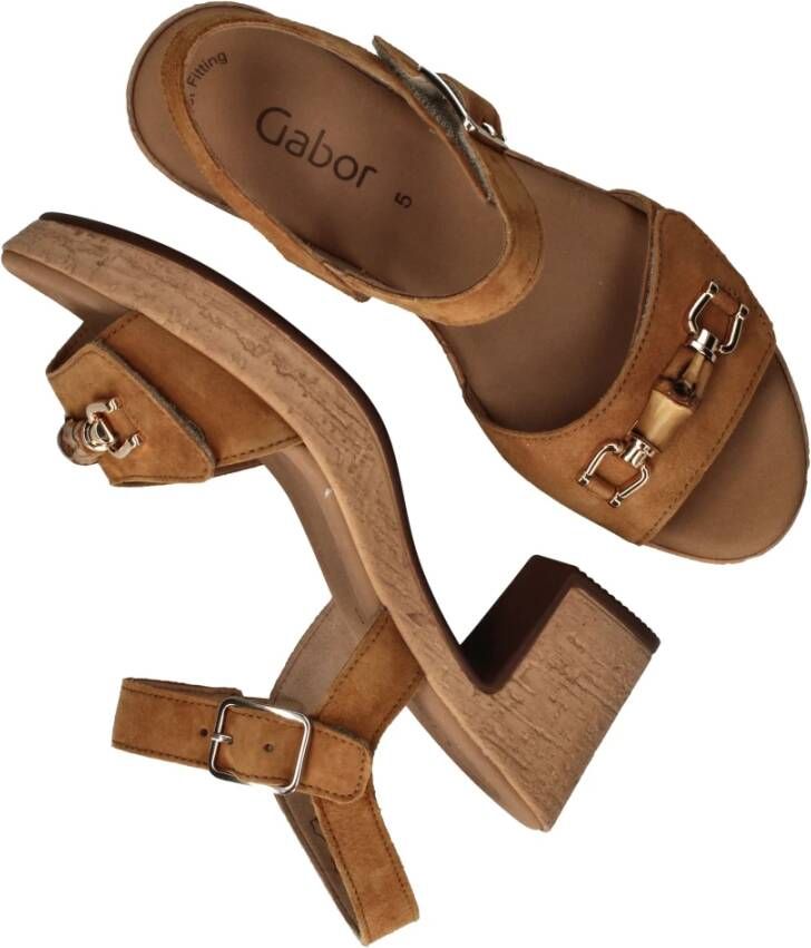 Gabor Camel Suede Sandalette met Houten Kraal Brown Dames