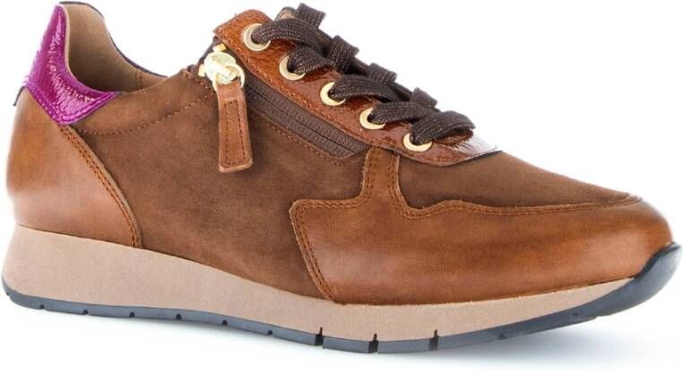 Gabor Cognac Leren Basket Sneakers Brown Dames