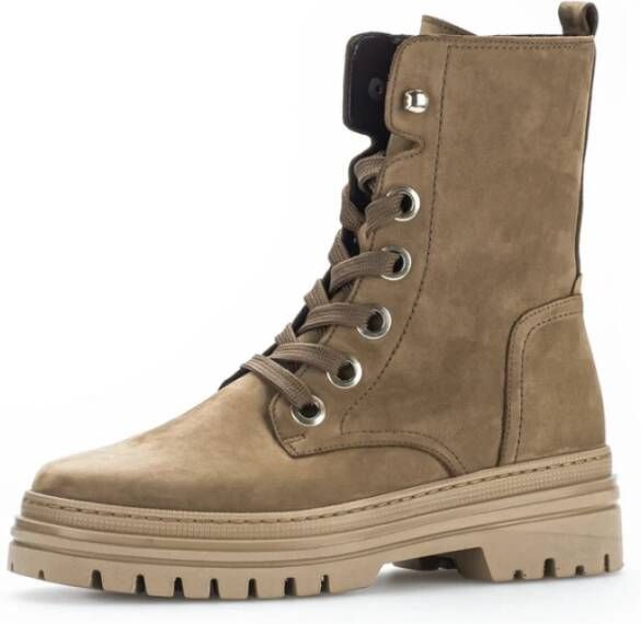 Gabor Combat Plateau Enkellaarsjes Beige Dames