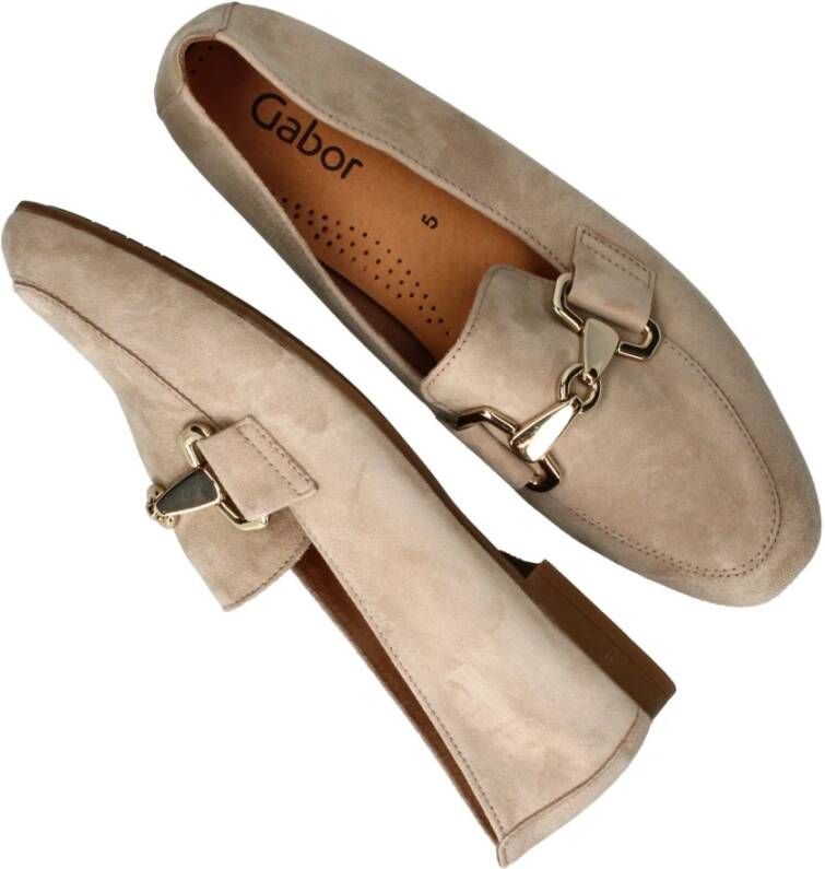 Gabor Elegante Suède Loafer met Gouden Gesp Beige Dames