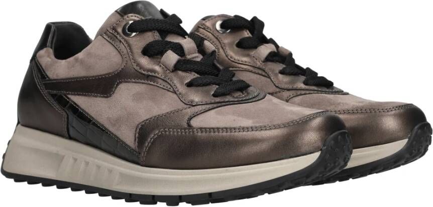 Gabor Grijze Sneaker met Suède Lak Metallic Brown Dames