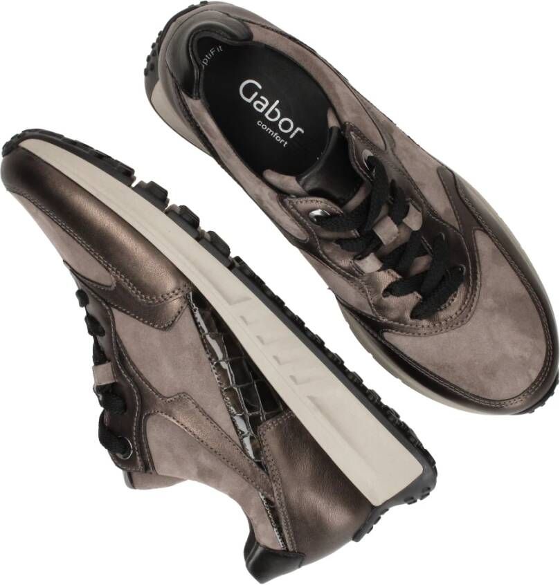 Gabor Grijze Sneaker met Suède Lak Metallic Brown Dames