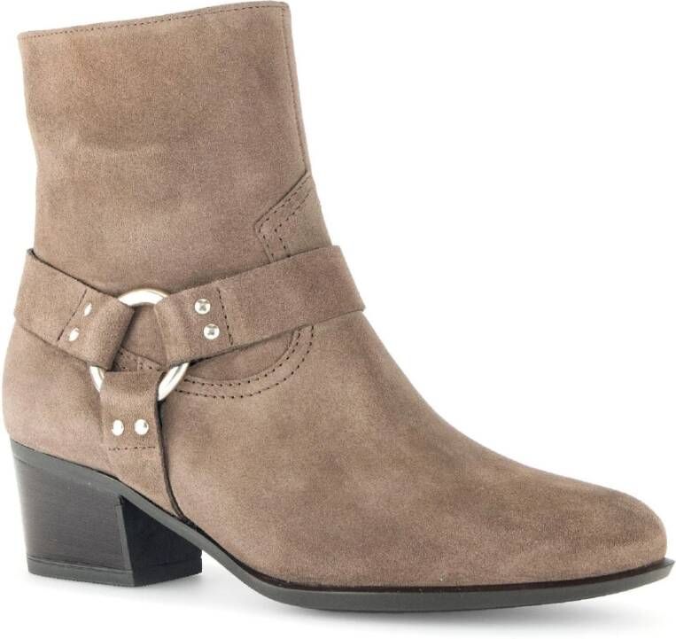 Gabor Taupe Leren Western Stijl Enkellaars Beige Dames