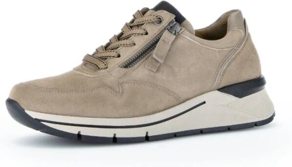 Gabor Zwarte Fluwelen Basket Schoenen Beige Dames