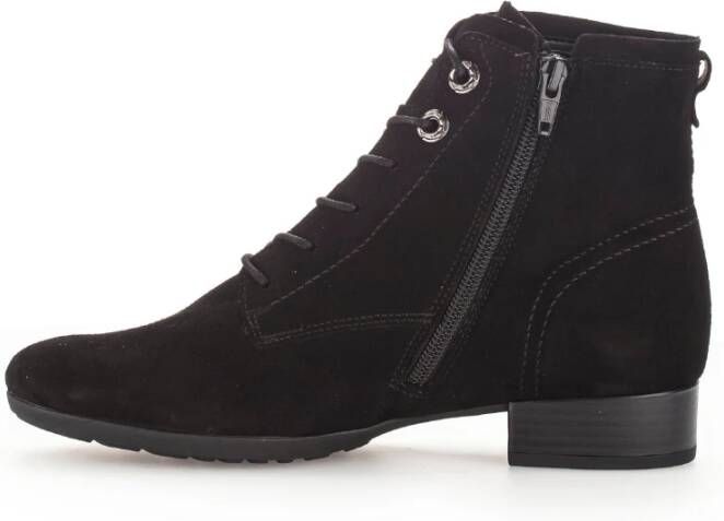 Gabor Zwarte Fluwelen Veterschoenen Black Dames