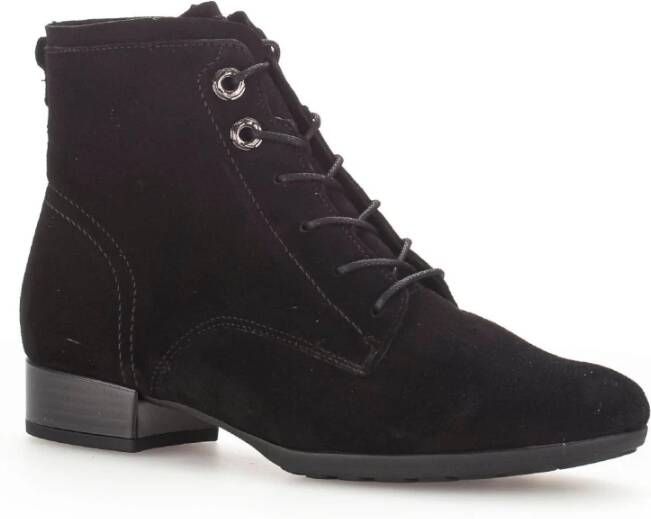 Gabor Zwarte Fluwelen Veterschoenen Black Dames