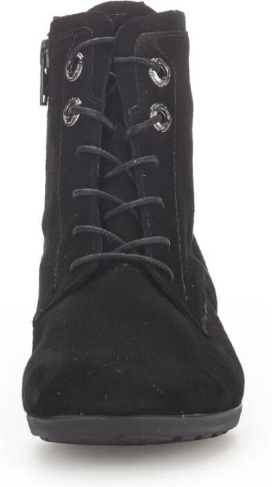 Gabor Zwarte Fluwelen Veterschoenen Black Dames