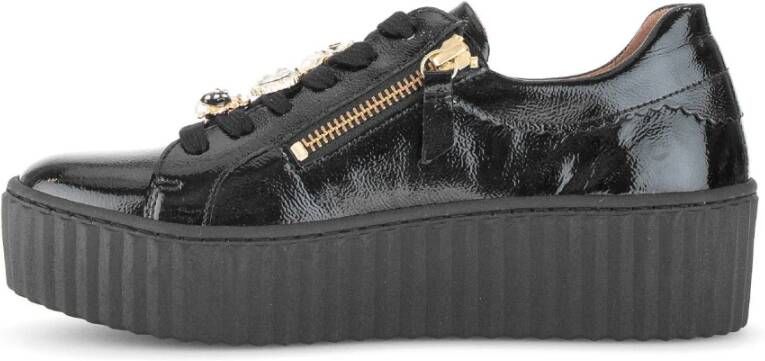 Gabor Zwarte Lakleren Sneakers Black Dames