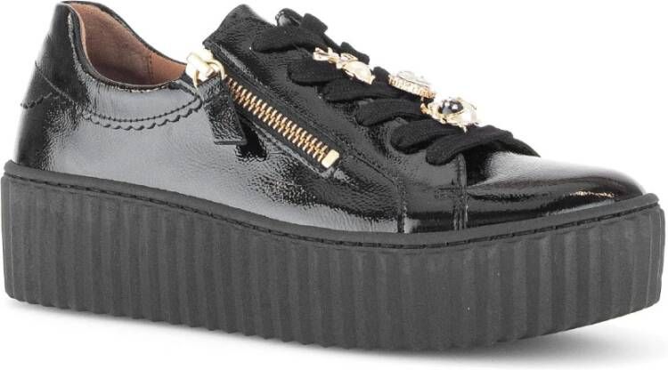 Gabor Zwarte Lakleren Sneakers Black Dames