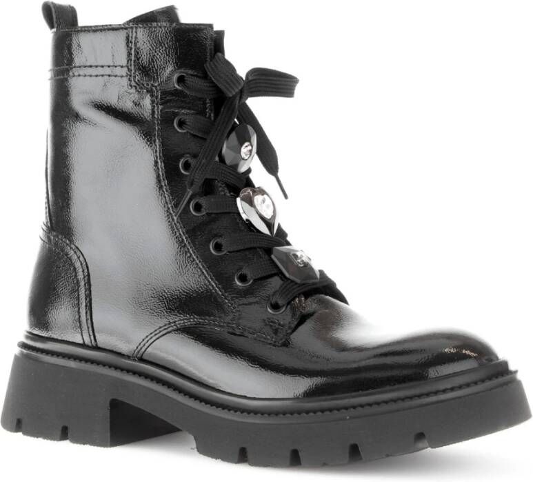 Gabor Zwarte lakleren veterschoenen Black Dames