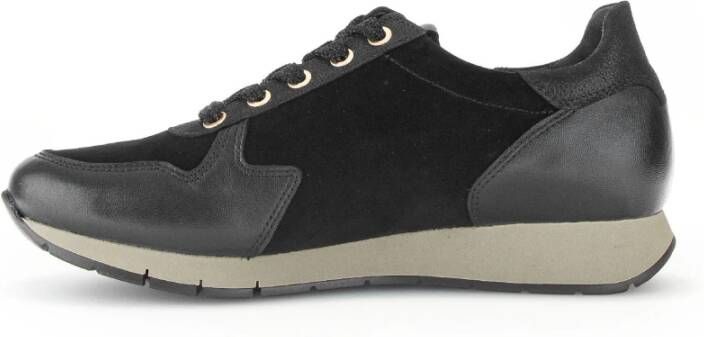 Gabor Zwarte Leren Basket Sneakers Black Dames