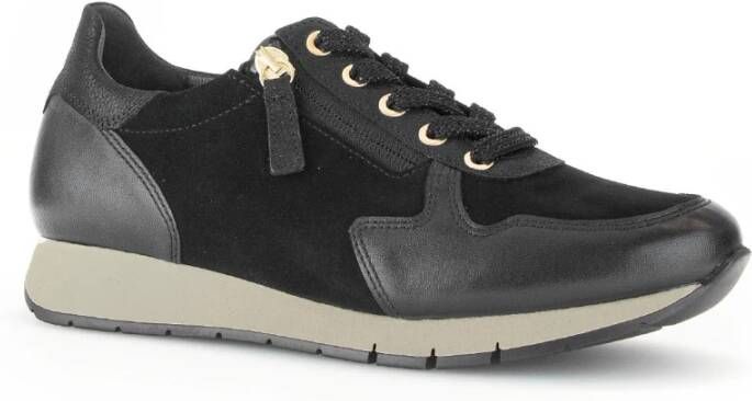 Gabor Zwarte Leren Basket Sneakers Black Dames