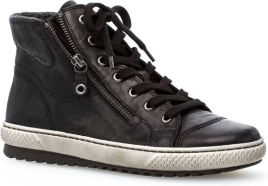 Gabor Zwarte Leren Hoge Sneakers Black Dames