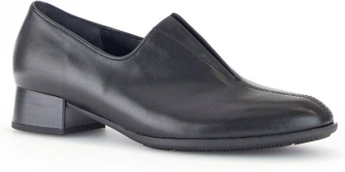 Gabor Zwarte Leren Loafers Stijlvol Comfortabele Hak Black Dames