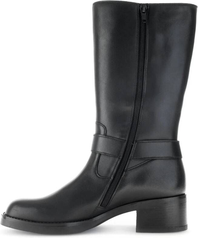 Gabor Zwarte Leren Mid Boots Black Dames