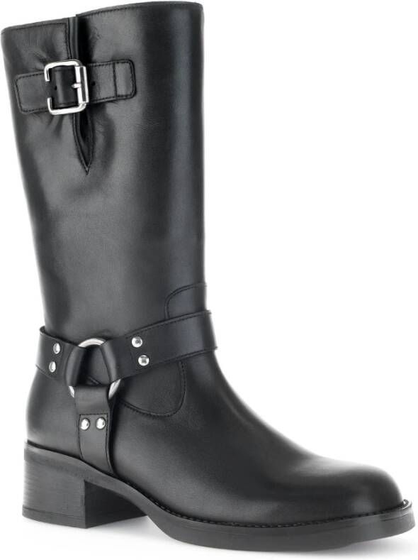 Gabor Zwarte Leren Mid Boots Black Dames