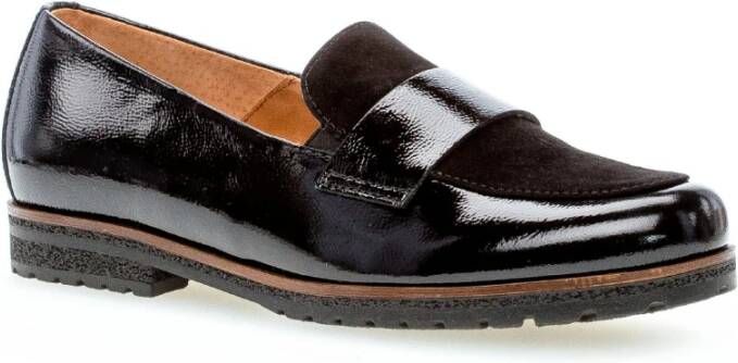 Gabor Zwarte Leren Mocassins Klassiek Comfortabel Black Dames