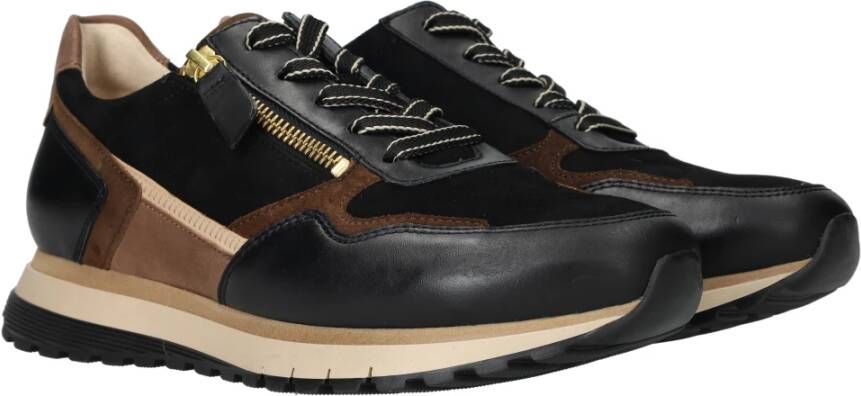 Gabor Zwarte Leren Sneaker met Bruine Accenten Black Dames