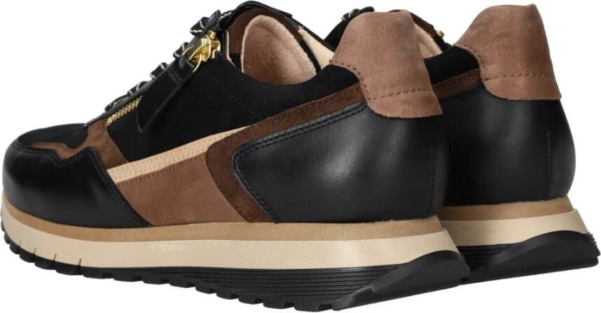 Gabor Zwarte Leren Sneaker met Bruine Accenten Black Dames