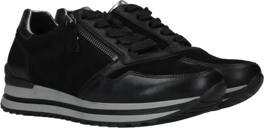 Gabor Zwarte Leren Sneaker Optifit Comfort Black Dames