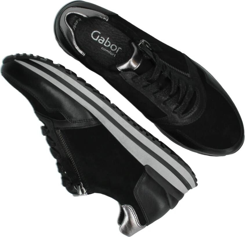 Gabor Zwarte Leren Sneaker Optifit Comfort Black Dames