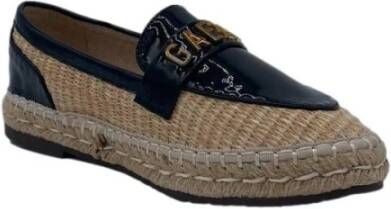 Gaëlle Paris Raffia Espadrilles met Krokodileffect en Gouden Logo Black Dames