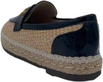 Gaëlle Paris Raffia Espadrilles met Krokodileffect en Gouden Logo Black Dames