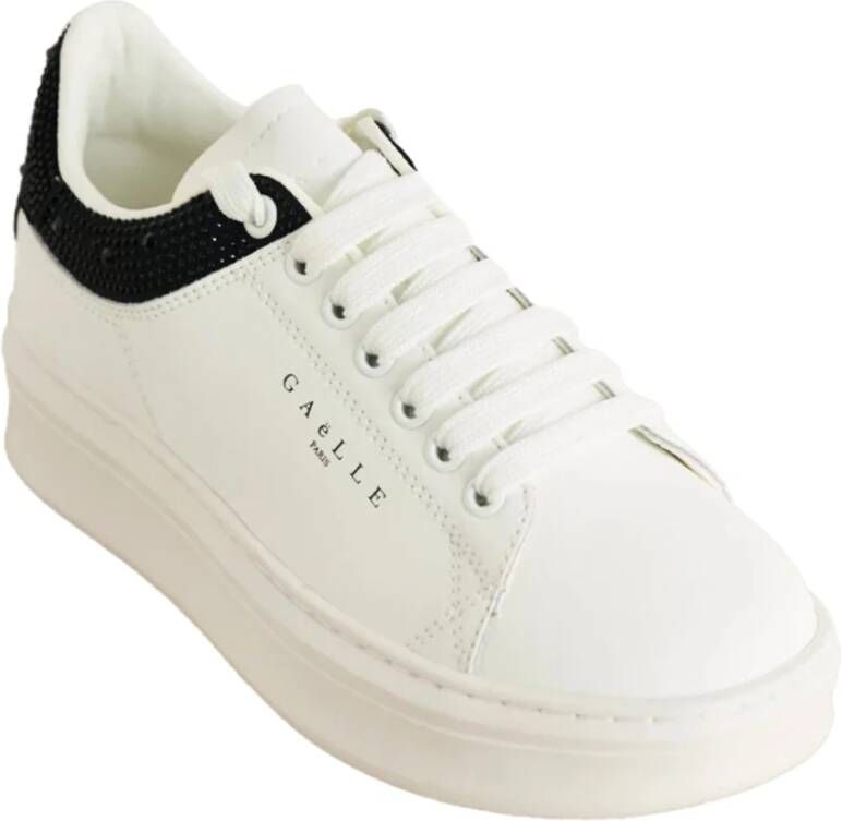 Gaëlle Paris Strass Hiel Leren Sneakers White Dames