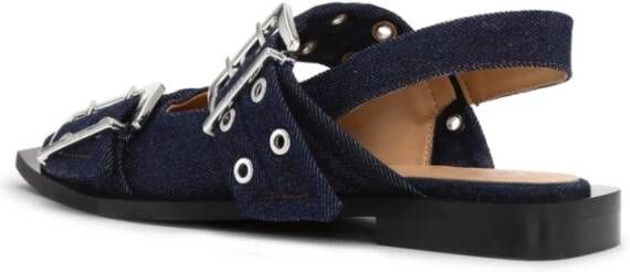 Ganni Blauwe Denim Slingback Platte Schoenen Blue Dames