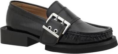 Ganni Blokhak Leren Loafers met Gesp Black Dames