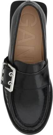 Ganni Blokhak Leren Loafers met Gesp Black Dames