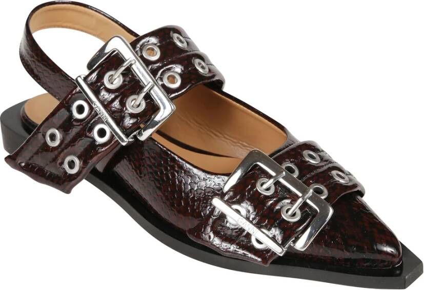 Ganni Bordeaux Slangenprint Gesp Ballerina Flats Red Dames