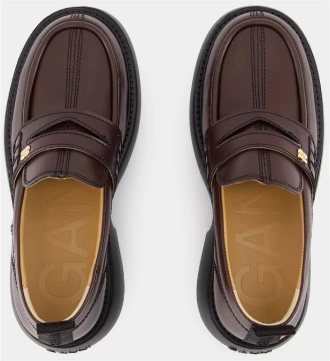 Ganni Chocolade Loafers Synthetisch Leer 3cm Hak Brown Dames