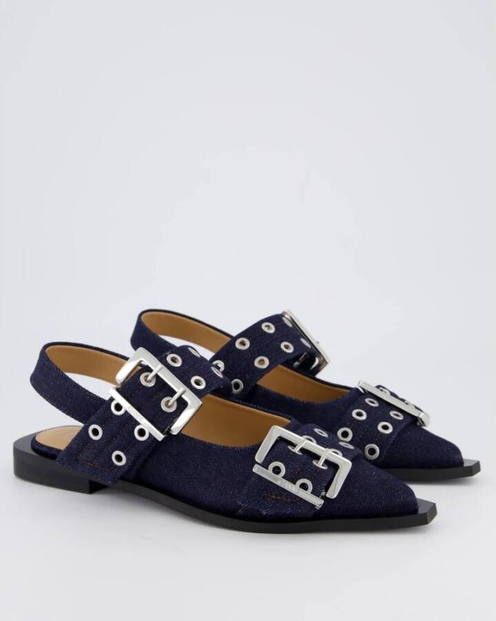 Ganni Chunky Buckle Ballerina Auberg Blue Dames