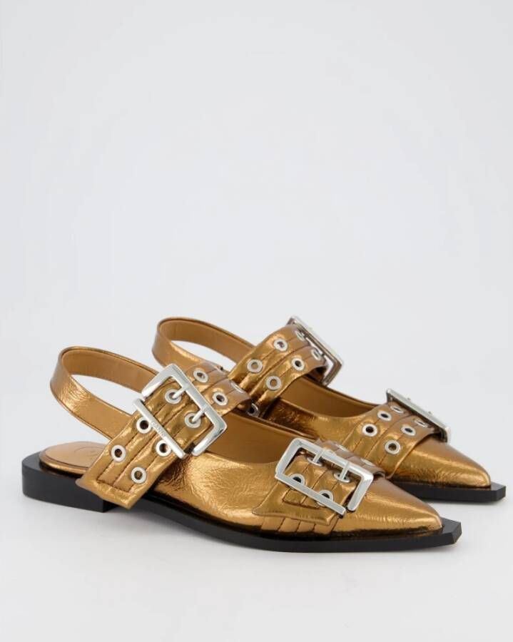 Ganni Chunky Buckle Ballerina in Zwart Yellow Dames