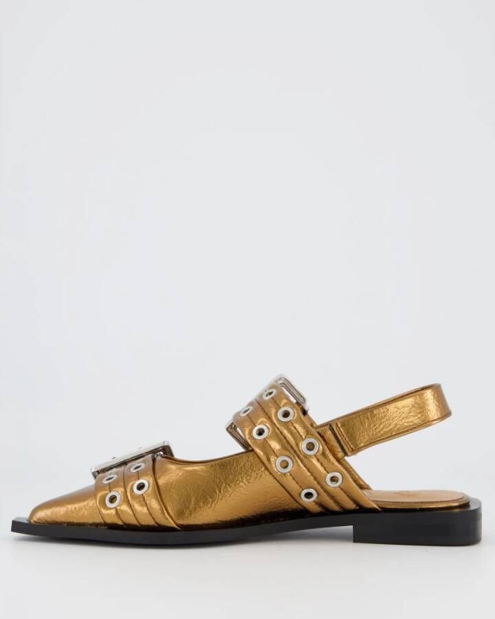 Ganni Chunky Buckle Ballerina in Zwart Yellow Dames