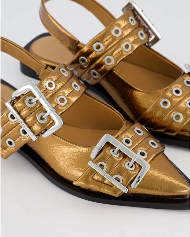 Ganni Chunky Buckle Ballerina in Zwart Yellow Dames