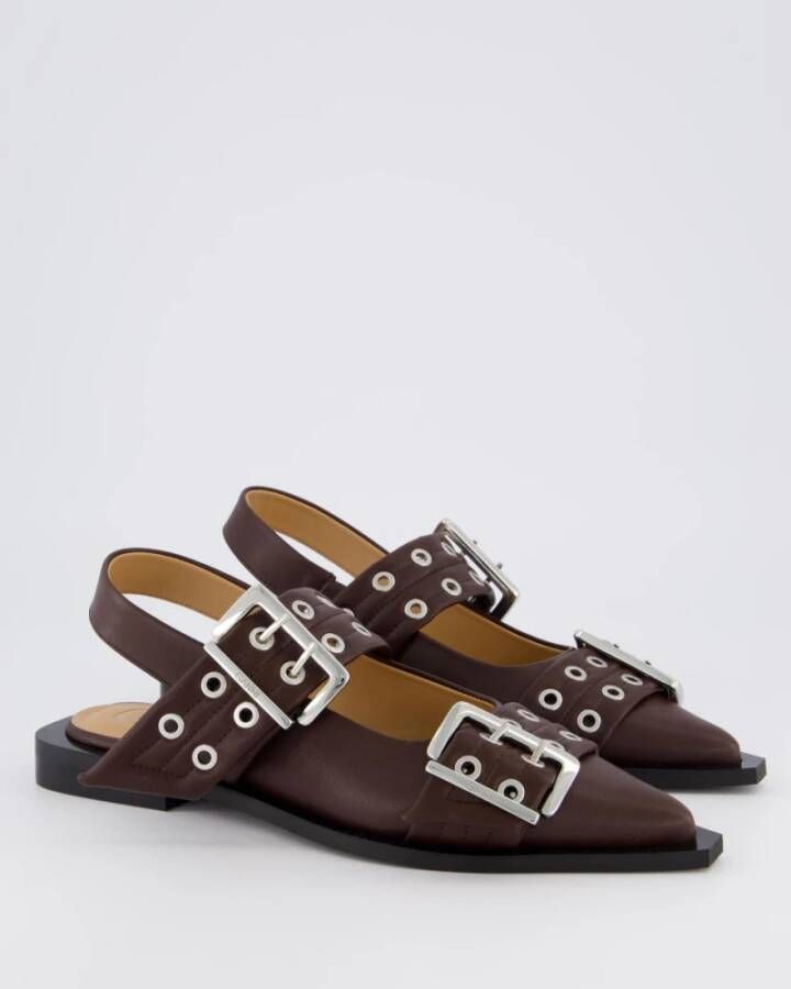 Ganni Chunky Buckle Ballerina Schoenen Brown Dames