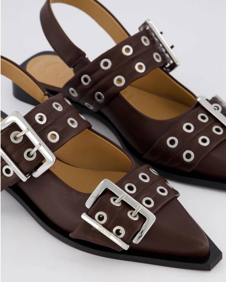 Ganni Chunky Buckle Ballerina Schoenen Brown Dames