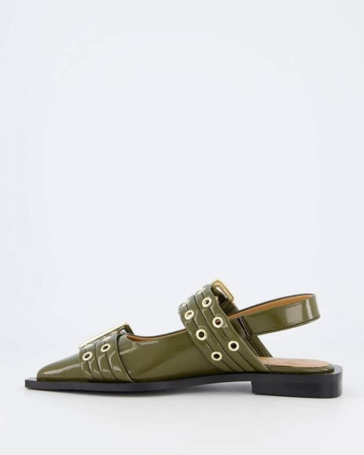 Ganni Chunky Buckle Ballerina Schoenen Green Dames