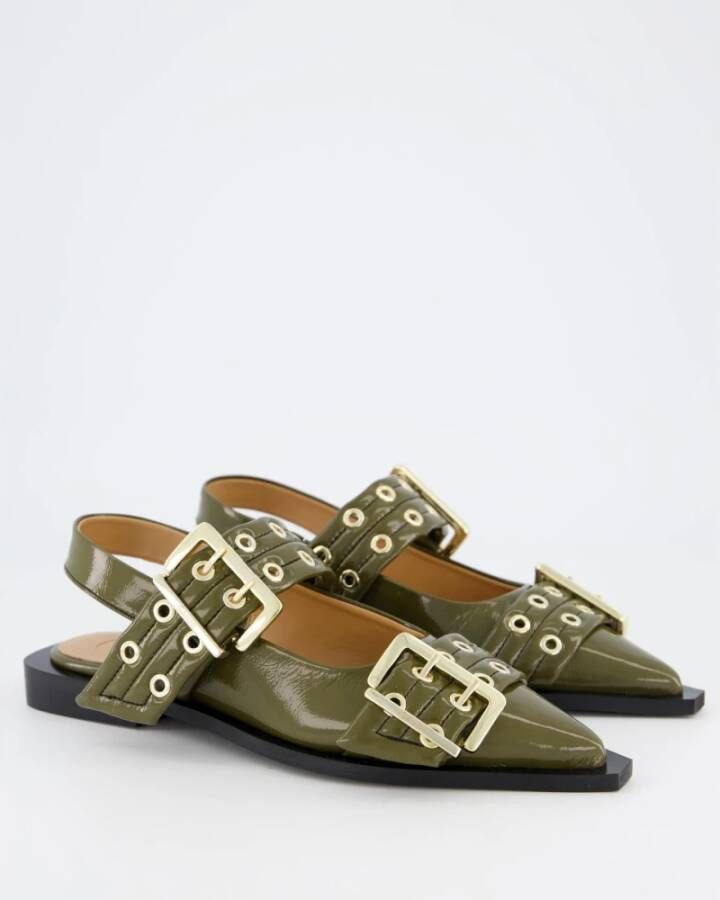 Ganni Chunky Buckle Ballerina Schoenen Green Dames