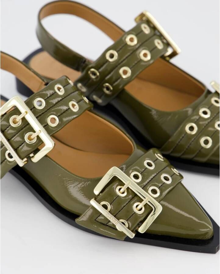 Ganni Chunky Buckle Ballerina Schoenen Green Dames