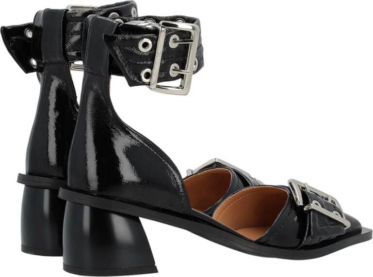 Ganni Chunky Buckle Open Cut Vegan Leren Pumps Black Dames