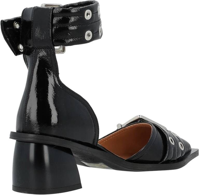 Ganni Chunky Buckle Open Cut Vegan Leren Pumps Black Dames