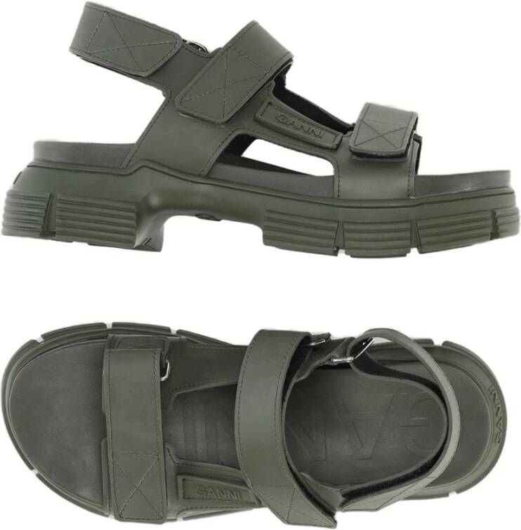 Ganni Chunky Rubber Sandalen met Velcro Sluiting Green Dames