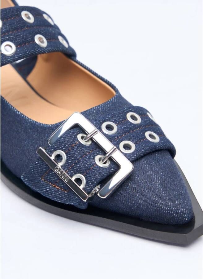 Ganni Denim Gesp Ballerina Flats Blue Dames