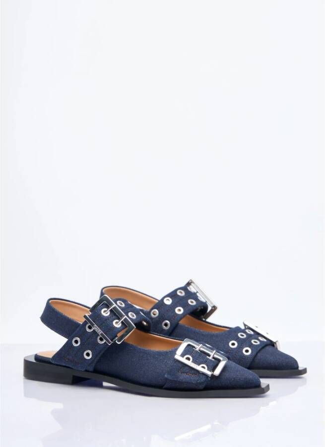 Ganni Denim Gesp Ballerina Flats Blue Dames