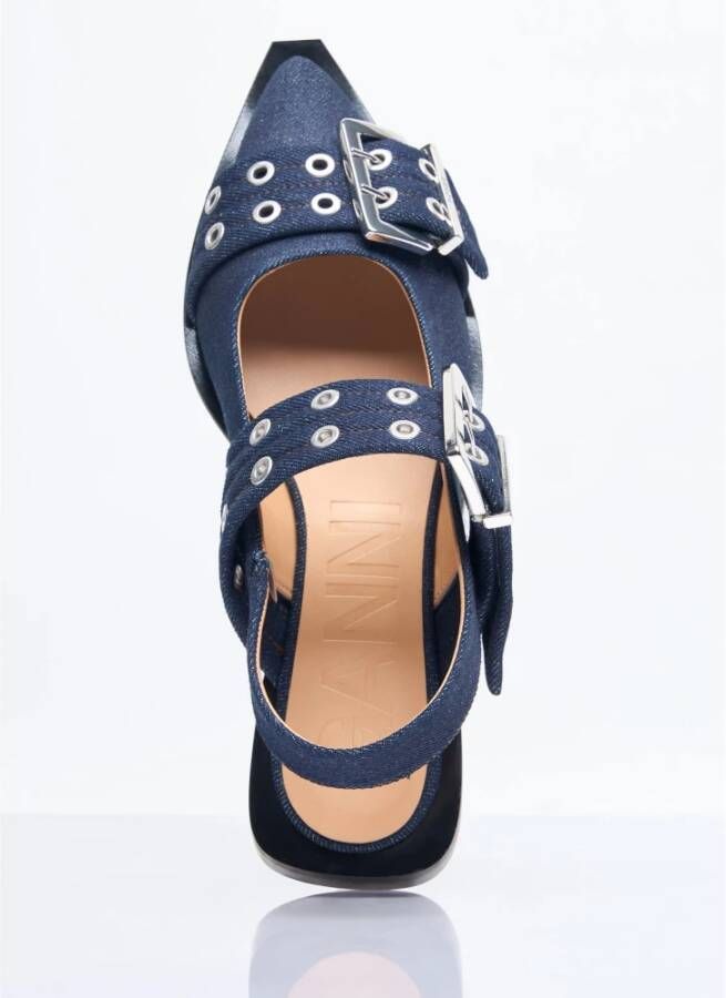 Ganni Denim Gesp Ballerina Flats Blue Dames