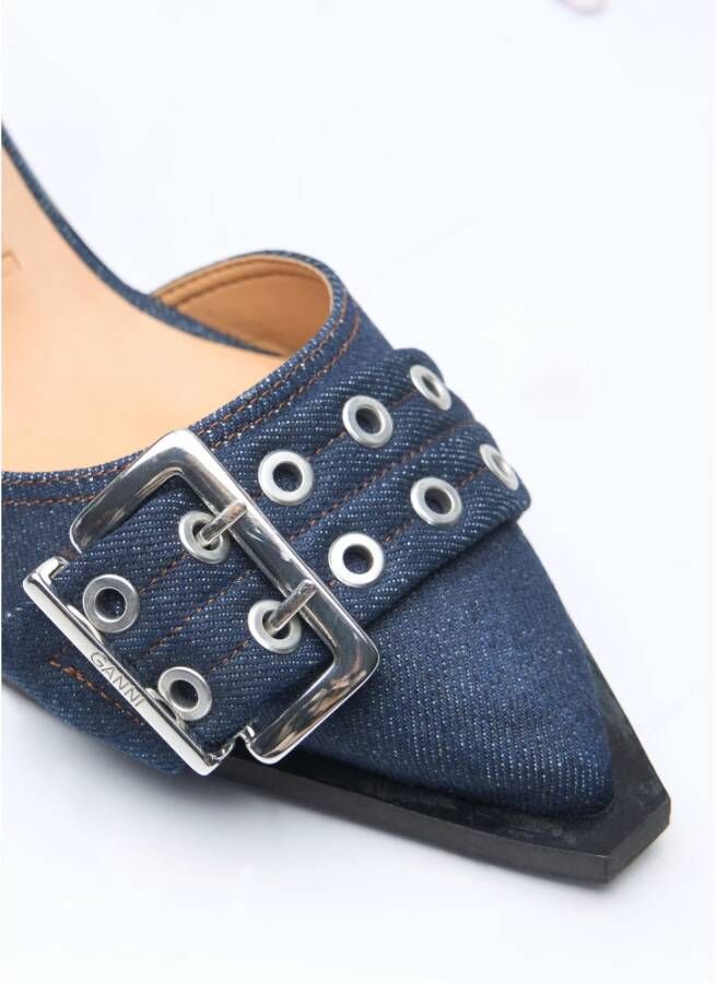 Ganni Denim gespumps met blokhak Blue Dames