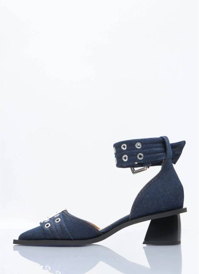 Ganni Denim gespumps met blokhak Blue Dames